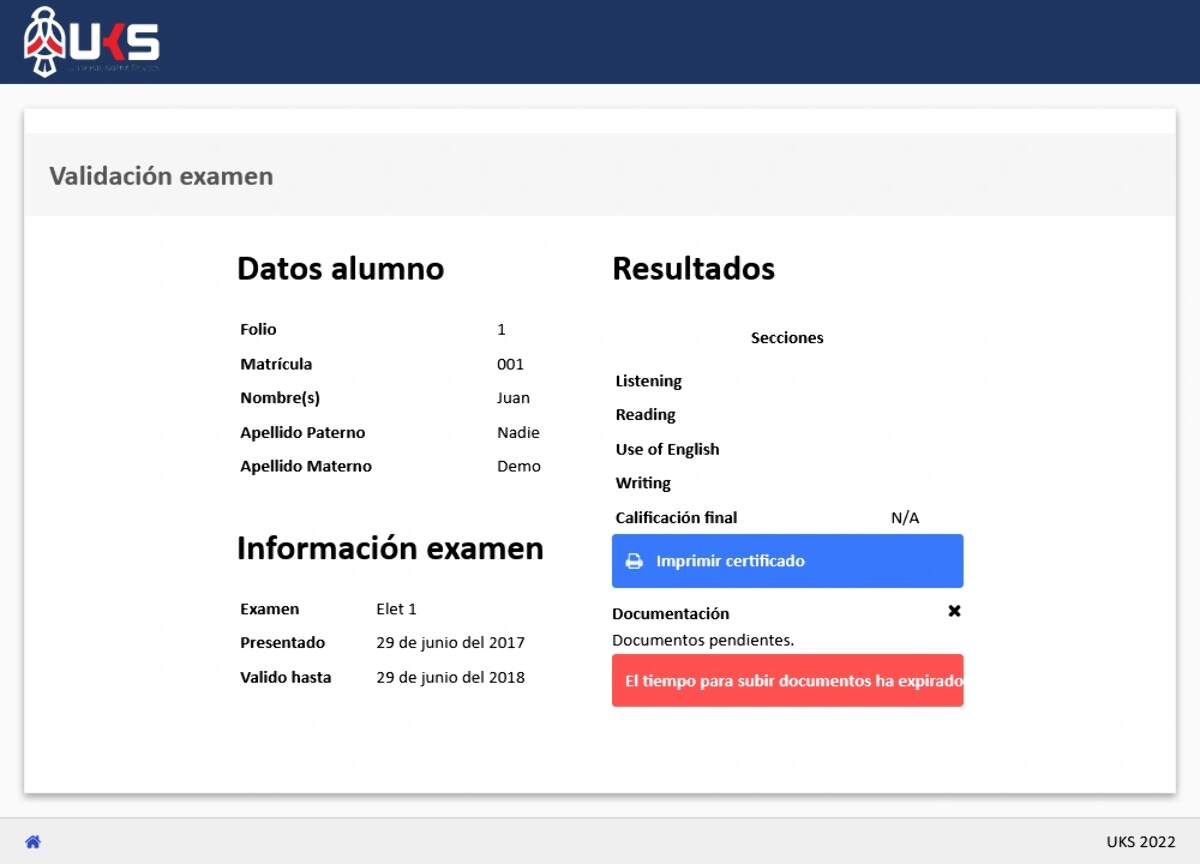 Captura de pantalla página validación.